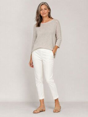 Eileen Fisher Womens Stretch Crepe Ankle pants White Large